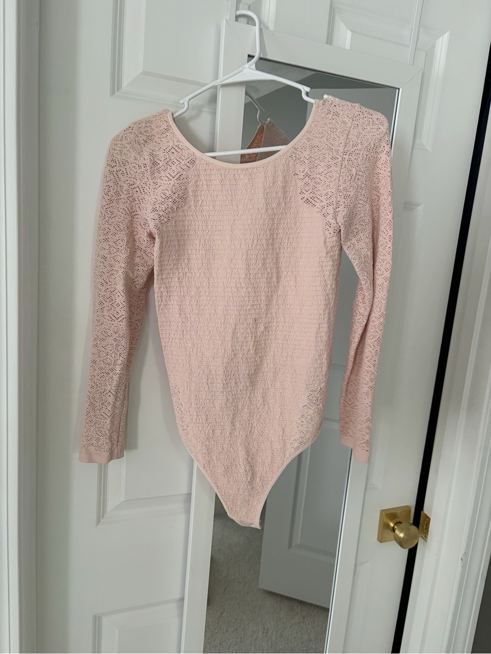 Free People Pale Pink Lace Long Sleeve Bodysuit